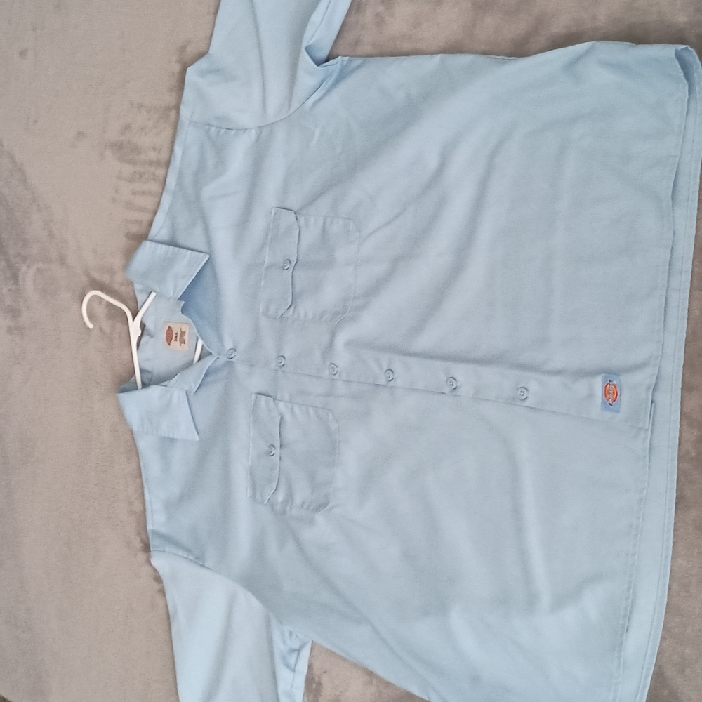 Men's Dickies Short Sleeve Button Up, Baby Blue, 3XL